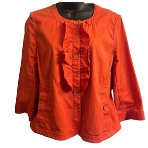 Talbots Orange Ruffle Jacket  with 3/4 sleeves and button closure Sz 6